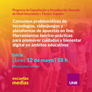 Lee más sobre el artículo Curso de actualización docente: “Consumos problemáticos de tecnologías, videojuegos y plataformas de apuestas on-line”.